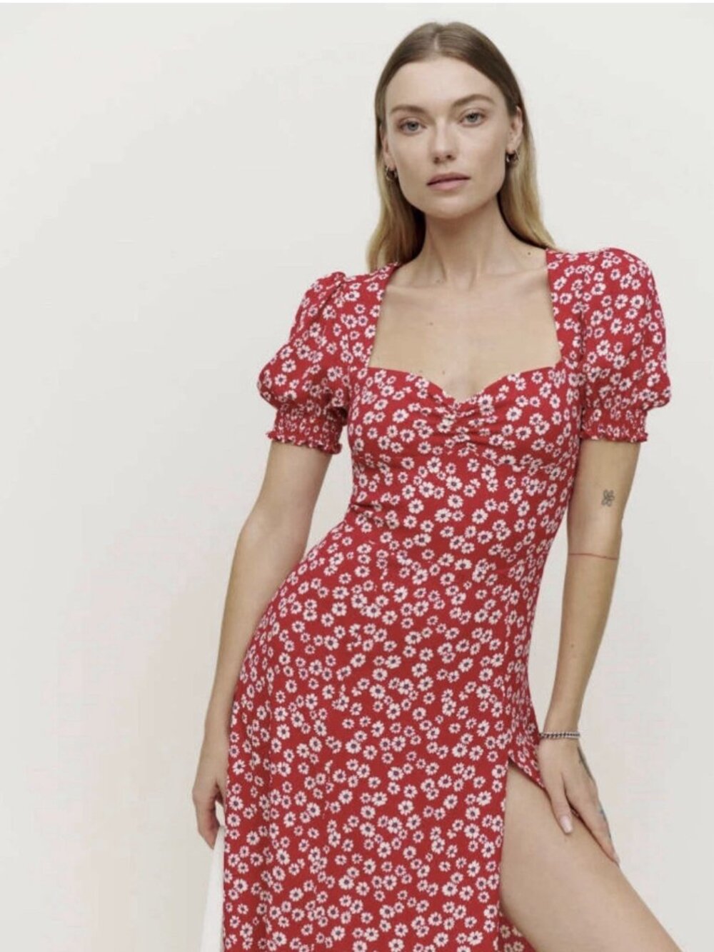 Reformation Lacey Jenna Red Daisy Print Midi Dress